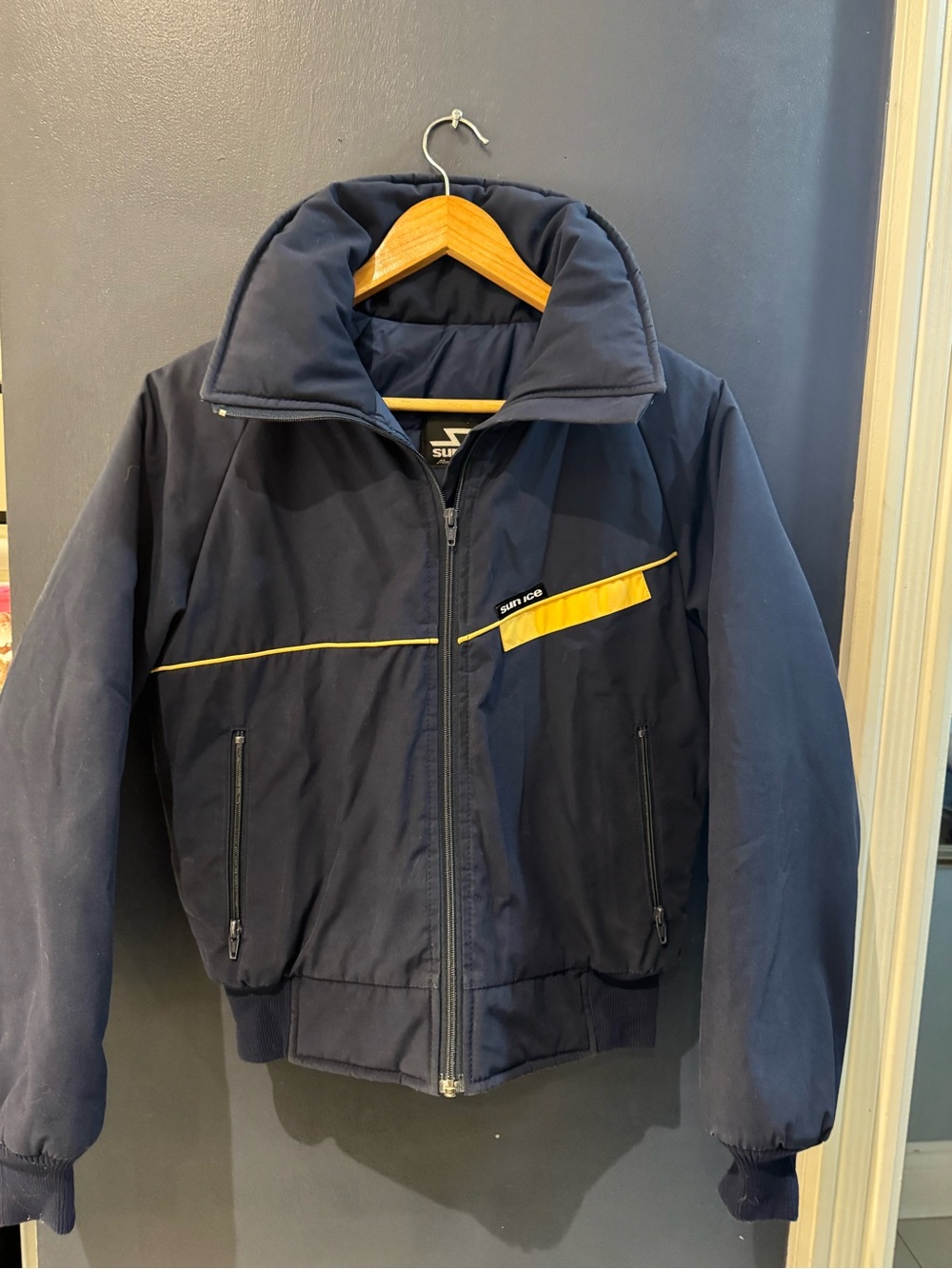 Youth Vintage Sun Ice Ski Jacket Navy Blue Yellow Size L